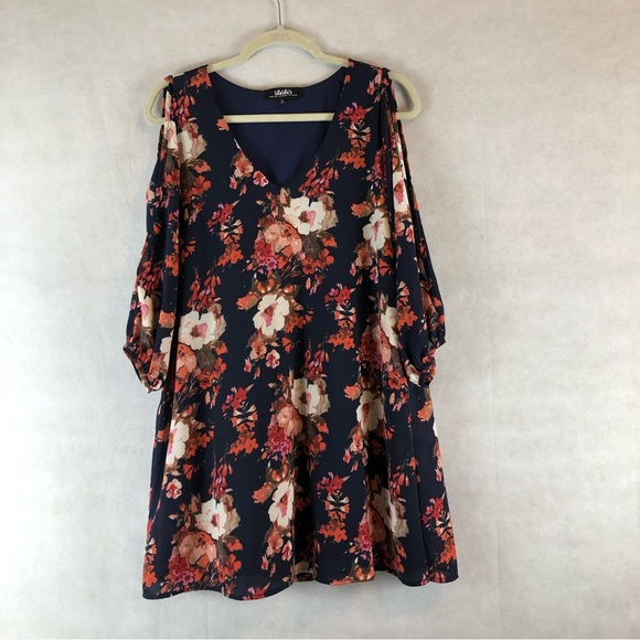 Lulus floral dress size Small navy and orange cold shoulder shifting dear NWT - Picture 6 of 10